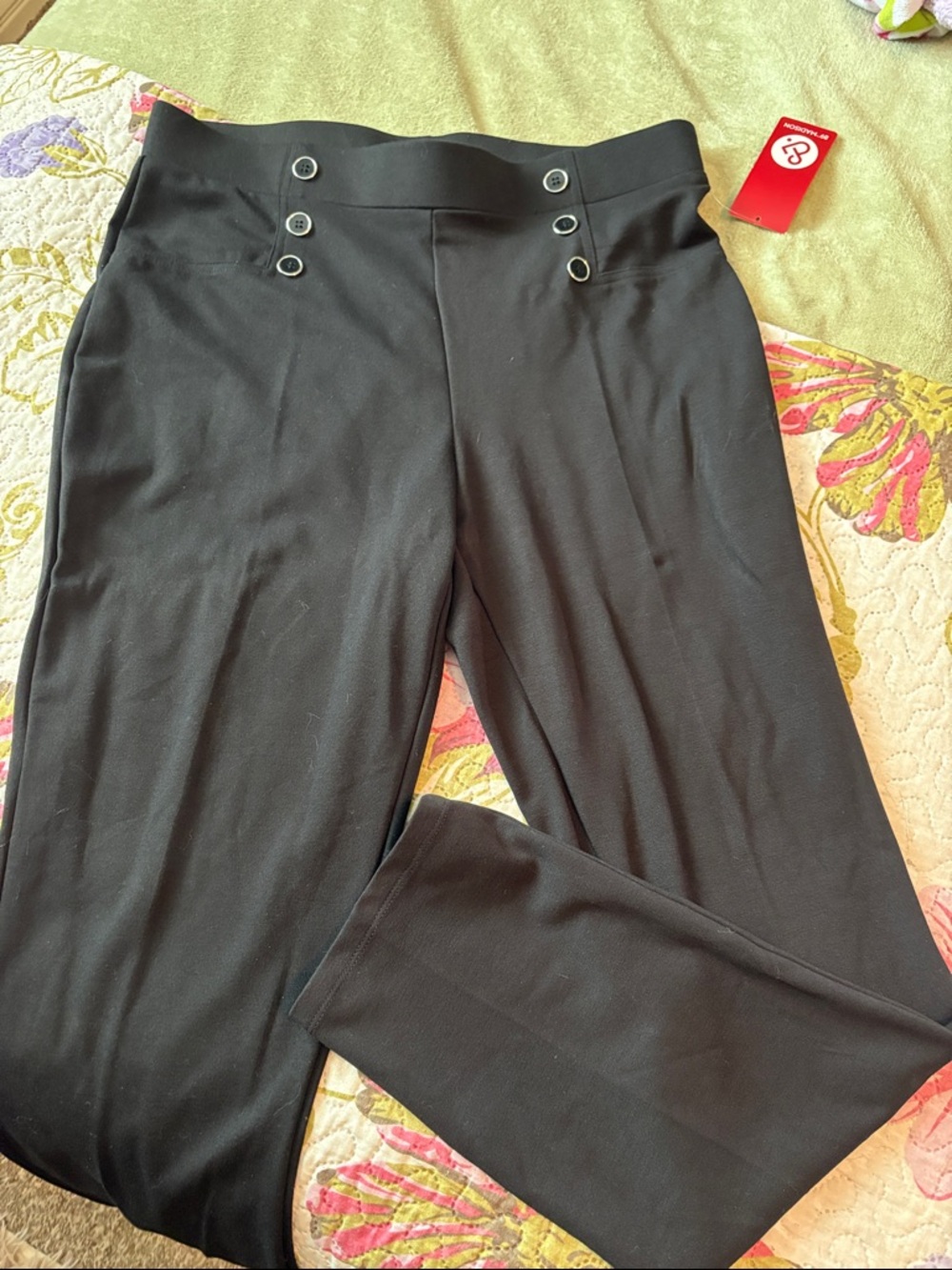 89th & Madison Black Boot-Cut Ponte Pants with Sailor Buttons